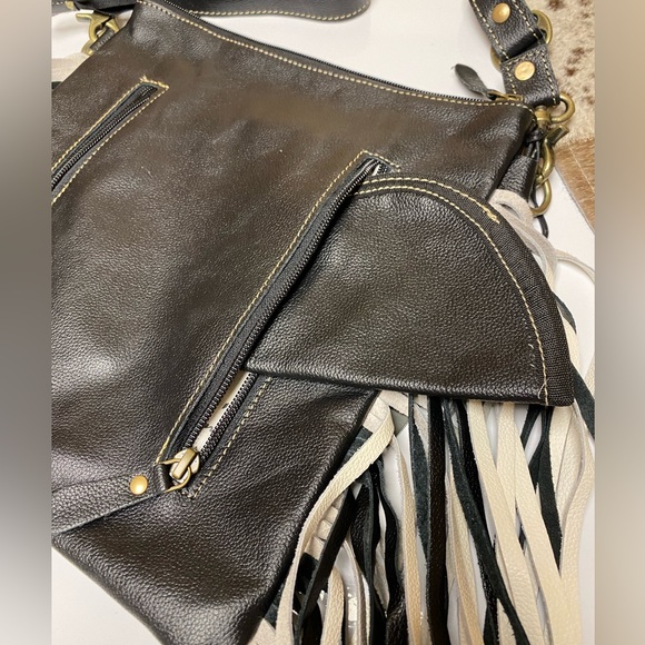 NWT Myra Bag Fringed Concealed-Carry Leather Bag in black and white. - Picture 9 of 14